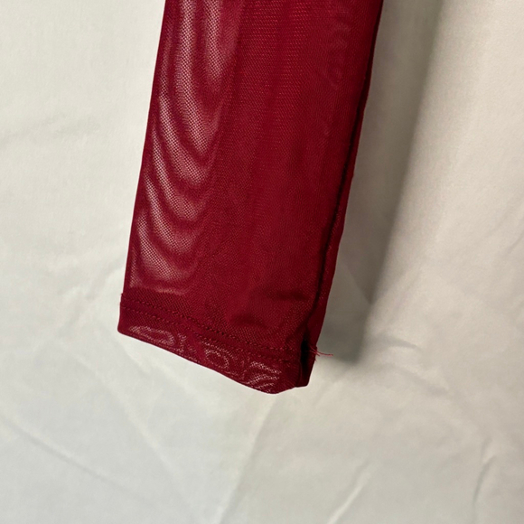 Burgundy Velvet Mesh Top Sheer Long Sleeve Y2K 2000s Goth Fairy Grunge NWT Med - Picture 3 of 9